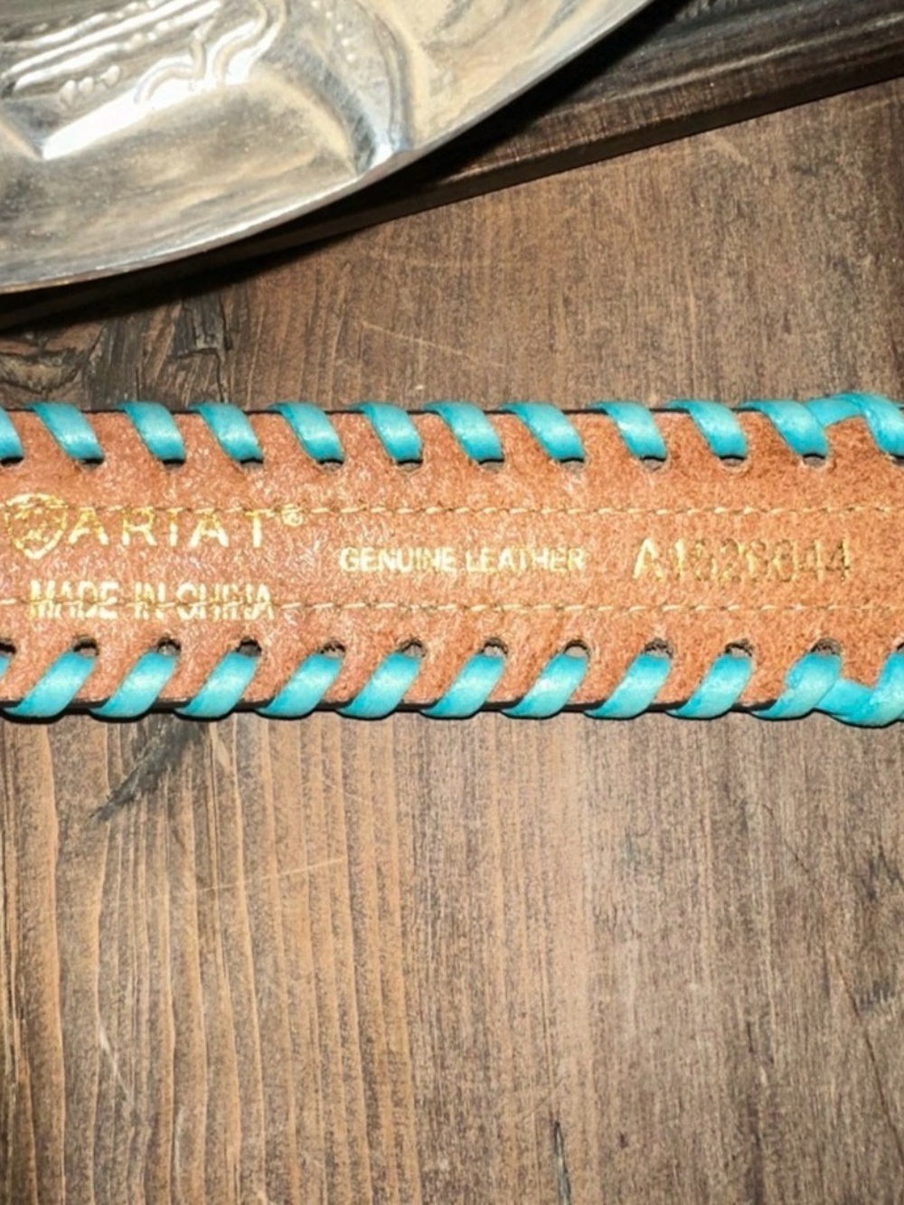 Ariat Leopard HOH Leather Belt with Turquoise Whip Stitch S: Small Length: 35.5" - Picture 5 of 9